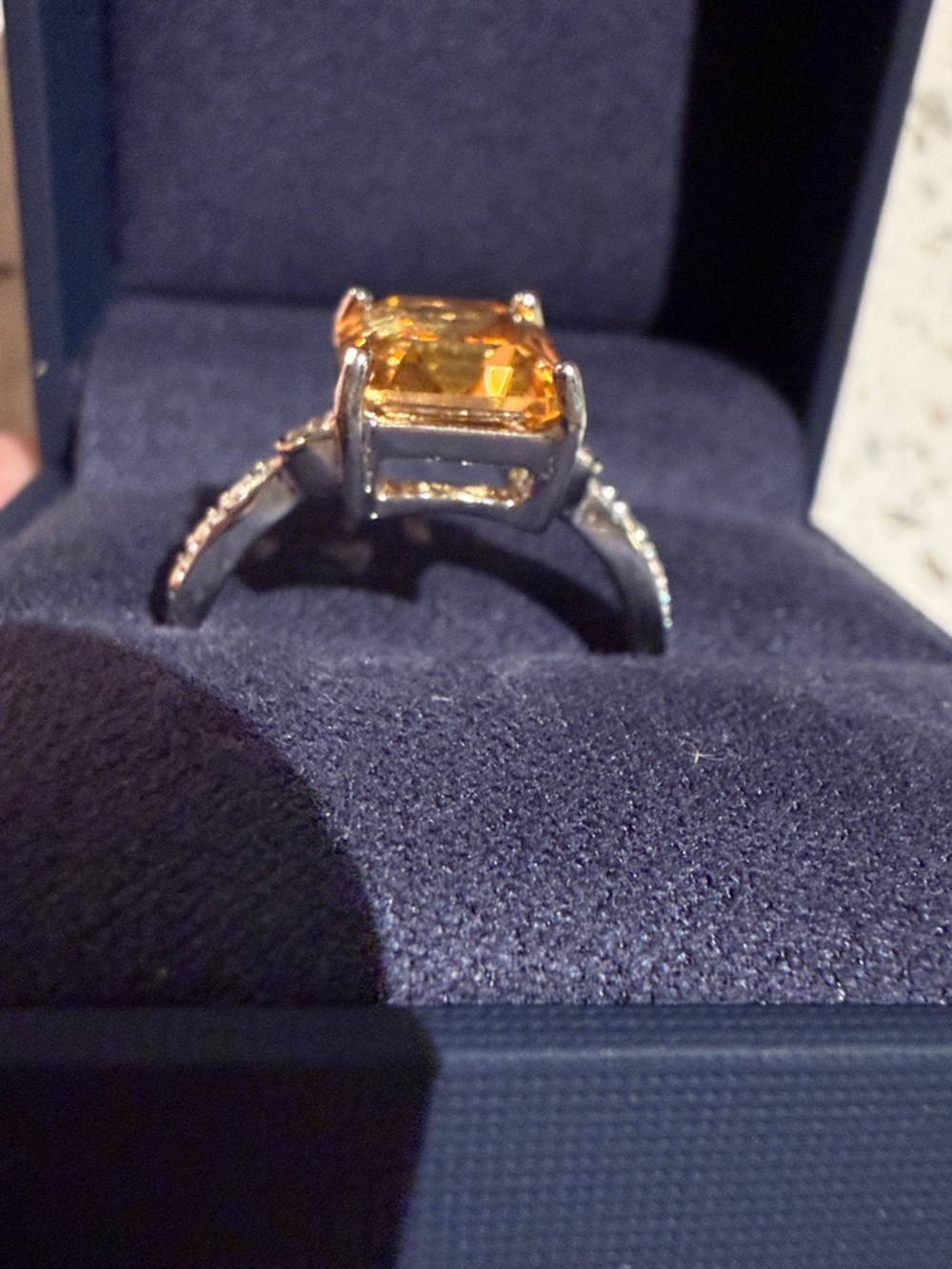 Natural Emerald-Cut Citrine Stone and Diamond Accent Ring - Picture 3 of 6